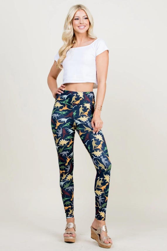 Super Soft and Stretchy Dinosaur Printed High Waisted Leggings