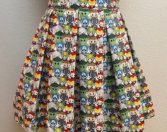 Handmade Skirt with POCKETS! Printed Pleated High Waisted Skater Skirt Made with Marvel Avengers Fabric