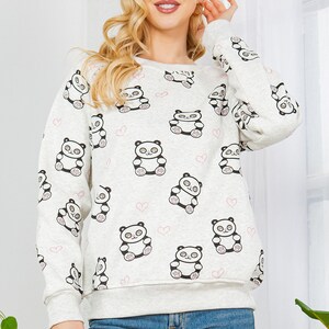 Panda Printed Super Soft Fleece Lined Pullover Sweatshirt