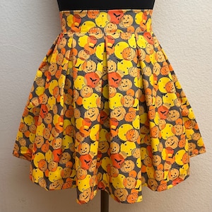 Handmade Skirt with POCKETS! Printed Pleated High Waisted Skater Skirt Made with Halloween Mini Pumpkins Fabric