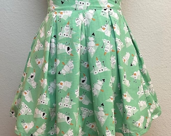Handmade Skirt with POCKETS! Printed Pleated High Waisted Skater Skirt Made with Frozen Olaf Fabric