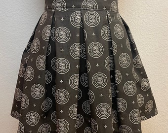 Handmade Skirt with POCKETS! Printed Pleated High Waisted Skater Skirt Made with Rose Apothecary Schitts Creek Fabric