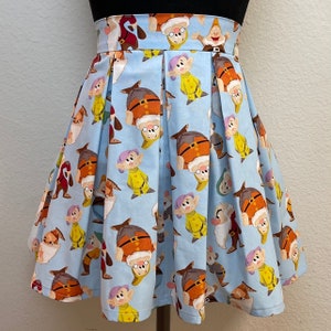 Handmade Skirt with POCKETS! Printed Pleated High Waisted Skater Skirt Made with Disney Snow White and the Seven Dwarves Fabric