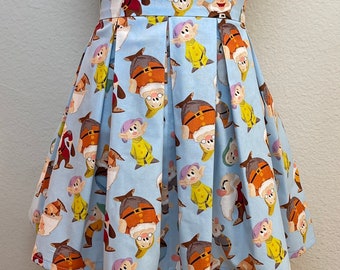 Handmade Skirt with POCKETS! Printed Pleated High Waisted Skater Skirt Made with Disney Snow White and the Seven Dwarves Fabric