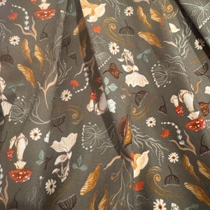 XXS Handmade Skirt with POCKETS! Printed Pleated High Waisted Skater Skirt Made with Dark Green Mushrooms Fabric