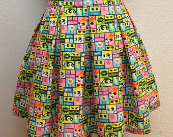 Handmade Skirt with POCKETS! Printed Pleated High Waisted Skater Skirt Made with Power Puff Girls Fabric
