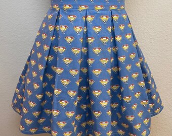 Handmade Skirt with POCKETS! Printed Pleated High Waisted Skater Skirt Made with DC Comics Superman Comic Book Fabric