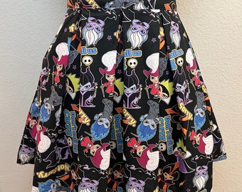 Handmade Skirt with POCKETS! Printed Pleated High Waisted Skater Skirt Made with Disney Villains Don’t Call Me Cute Fabric