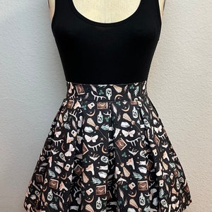 Handmade Skirt with POCKETS Printed Pleated High Waisted Skater Skirt Made with Halloween Witches Tools Fabric image 2