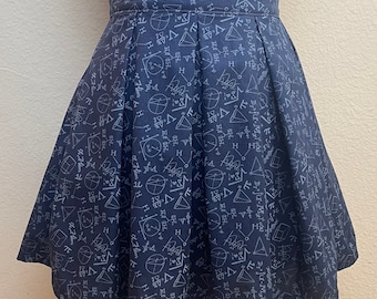Handmade Skirt with POCKETS! Printed Pleated High Waisted Skater Skirt Made with Navy Math Equations Fabric