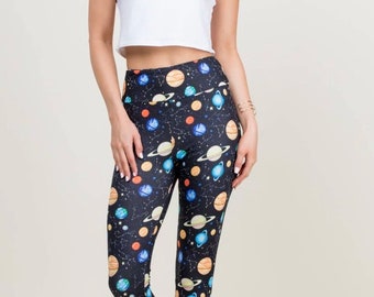 Super Soft and Stretchy Planets and Space Printed High Waisted Leggings