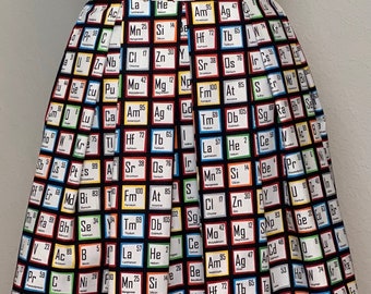 Handmade Skirt with POCKETS! Printed Pleated High Waisted Skater Skirt Made with Colorful Chemistry Periodic Table Fabric