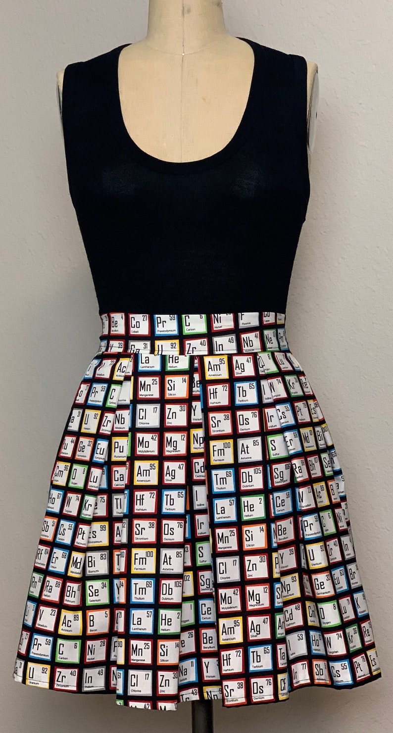 Handmade Skirt with POCKETS Printed Pleated High Waisted Skater Skirt Made with Colorful Chemistry Periodic Table Fabric image 2