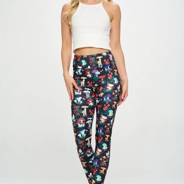 Super Soft and Stretchy Cute Mushrooms Printed High Waisted Leggings