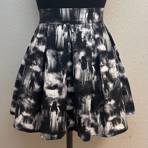 XS Handmade Skirt with POCKETS! Printed Pleated High Waisted Skater Skirt Made with Scary Girls Halloween Fabric