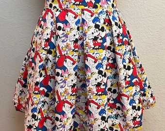 Handmade Skirt with POCKETS! Printed Pleated High Waisted Skater Skirt Made with Mickey and Friends Fabric