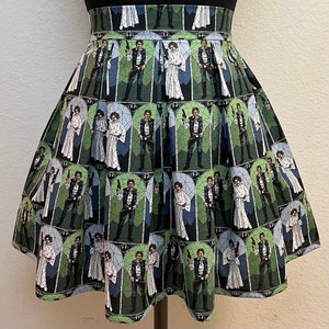 Handmade Skirts with POCKETS! Printed Pleated High Waisted Skater Skirt Made with Star Wars Han Solo and Leia Stain Glass Fabric