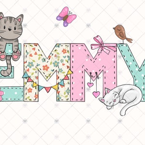 Cats Personalized Name PNG, Custom Alphabet Name, Personalized Kids Shirt Png, Custom Alphabet Name, Kids Sublimation Designs, Kids Png