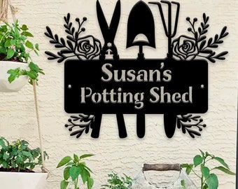 Potting Shed Metal Sign | Gift for Mimi, Nana, Grandma, Mama, Personalized Name Garden Sign, Gardener Gift