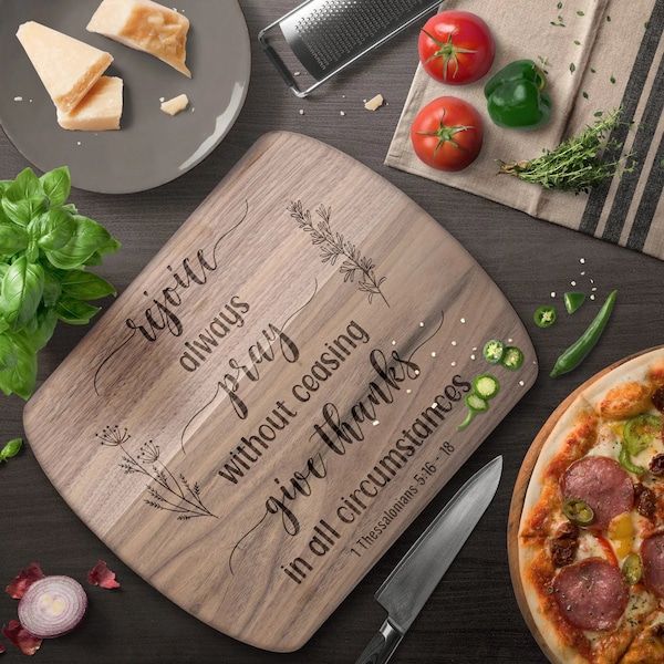 Personalized Christian Cutting Board, Christian Decor For Kitchen, Christian Gift with Bible Verse, Thanksgiving, Rejoice Always Charcuterie