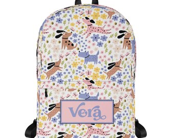 Dogs Floral Personalized Backpack, Custom Backpack, Kids Backpack, Girls Backpack, Dog Backpack, Cute Backpack, Back to School