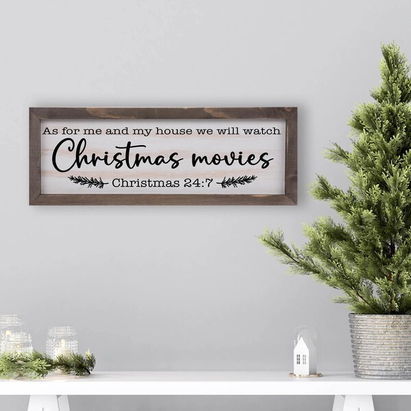 Funny Christmas Movies Rustic Whitewashed Wood Frame Sign | 5.5" x 15" Farmhouse Decor | Christmas Wood Decor | Hallmark Movie Lover Gift