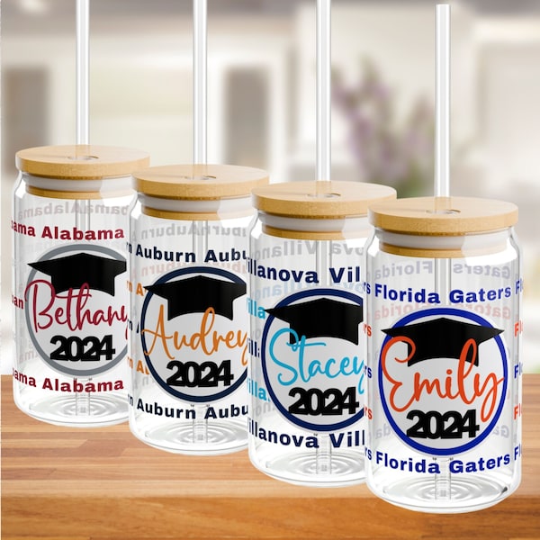 Personalized Graduation Glass, 2024 Graduate Iced Coffee Glass | Custom College Gift | Graduation Gift | Student Gift | Beer Can Glass