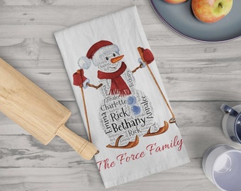 Snowman Repeating Name Personalized Christmas Tea Towel, Christmas Gifts for the Kitchen, Christmas Home Decor, Christmas Decor, Tea Towel