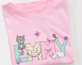 Spring Cats Personalized Toddler Short Sleeve Tee, Long Sleeve, Infant, Youth, Custom Kids Shirt, Girls Kitten Shirt, Toddlers Cat Shirt