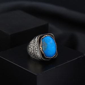 Man Sterling Silver Ring , Turquoise Stone Ring , Natural Stone , Handcrafted Ottoman Men Ring ,Turkish handmade , Gift For Husband and Wife