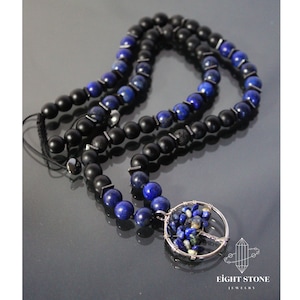 Men&#39;s Natural Lapis Lazuli Tree Beads Necklace Onyx , Lava Beads Necklace Lapis Lazuli Crystal Pendant Macrame Beaded Necklace Adjustable