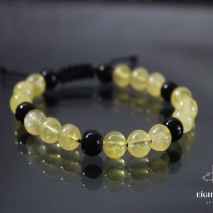 Natural Citrine and Onyx Bead Stone Adjustable Macrame Bracelet , Women&#39;s and Men&#39;s Bracelet Gift
