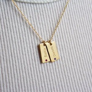 Custom Birthstone Necklace, Personalized Birthstone Necklace, Rectangular Plate Name Necklace ,Disk Name Necklace, Gift For Mom, Grandmother