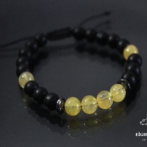 Adjustable Macrame Bracelet With Natural Citrine And Onyx Stones, A Digestive System Balancing Bracelet, Great Gift for Men and Women