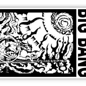Digital Download Art, Printable Wall Art, Black and White Print, Hand Drawn Ink Art, Abstract Horizontal Poster, "Big Bang" Original Art