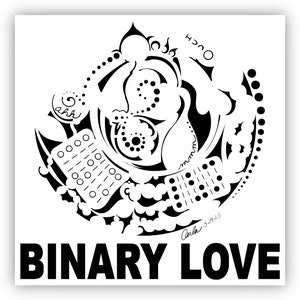 Impression noir et blanc, impression en téléchargement numérique, art original « Binary Love », affiche carrée abstraite, art mural imprimable, art à l&#39;encre dessiné à la main