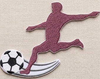 Soccer Player Embroidery Design | Football Striker Kicking Ball Machine Embroidery File, Sports Silhouette Digital Download