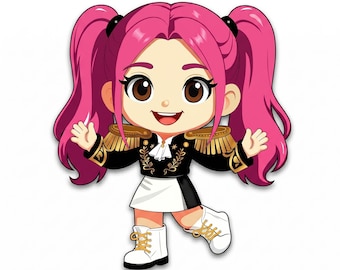 K-Pop Anime Girl Clipart – Pink Hair Idol Graphic (Digital Download)