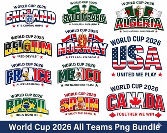 World Cup 2026 Country Flag Bundle - Soccer Clipart Pack - 48 Designs - PNG Digital Download