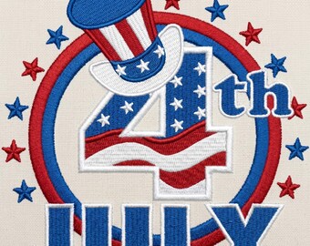 4th of July Machine Embroidery Design, Patriotic Uncle Sam Hat File, Independence Day Filled Stitch Digitized Pattern, USA July 4th Emblem