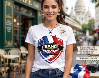 France Soccer Crest SVG, Tricolor Shield PNG, Game Day Fan Graphic (Digital Download)