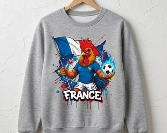 France Football Rooster PNG, French Soccer Mascot Clipart, France Flag Sublimation Design, Flaming Soccer Ball DTF T-Shirt Graphic