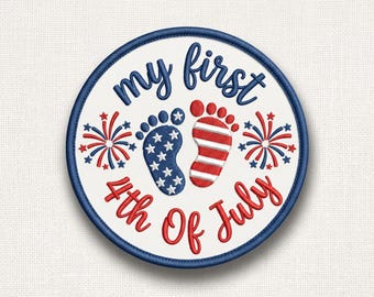 My First 4th of July Embroidery Design, Independence Day Baby Footprints Machine Embroidery File, Patriotic Fourth of July PES 9 Sizes