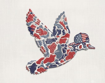 Patriotic Hunting Duck Clipart Design - Camo Mallard Flag Graphic - 3 Sizes - PNG Digital Download