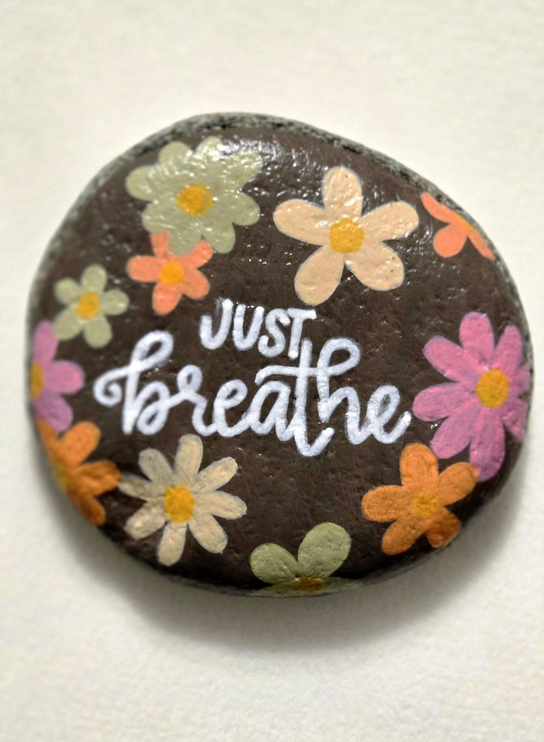 Just Breathe Flowers Hand Painted Rock Art Positive Message Art Zen ...