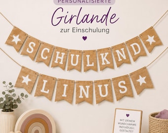 Personalisierte Girlande zur Einschulung mit Namen | Wimpelkette Schulkind | Deko Einschulung Junge Mädchen | Schulanfang