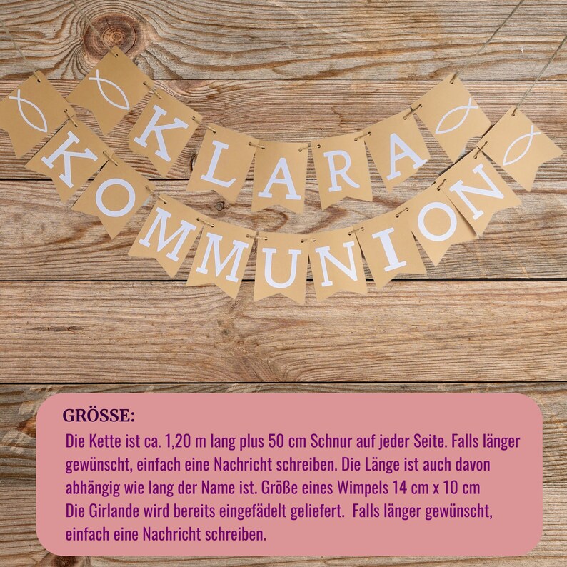 Girlande Kommunion, personalisierte Girlande, Banner Kommunion, Deko Kommunion, Girlanden, Fahnen & Wimpel, Wimpelkette mit Namen Bild 7