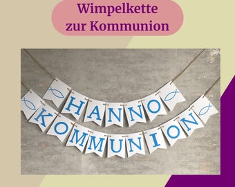 Girlande Kommunion, personalisierte Girlande, Banner Kommunion, Deko Kommunion Junge, Girlanden, Fahnen & Wimpel, Wimpelkette mit Namen
