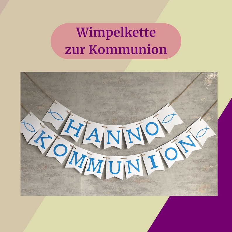 Girlande Kommunion, personalisierte Girlande, Banner Kommunion, Deko Kommunion Junge, Girlanden, Fahnen & Wimpel, Wimpelkette mit Namen Bild 1