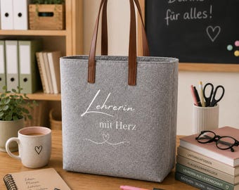 Geschenk für Lehrerin Filztasche mit Spruch Lehrerin mit Herz Abschiedsgeschenk Lehrerin personalisierte Tasche Lehrer Geschenk